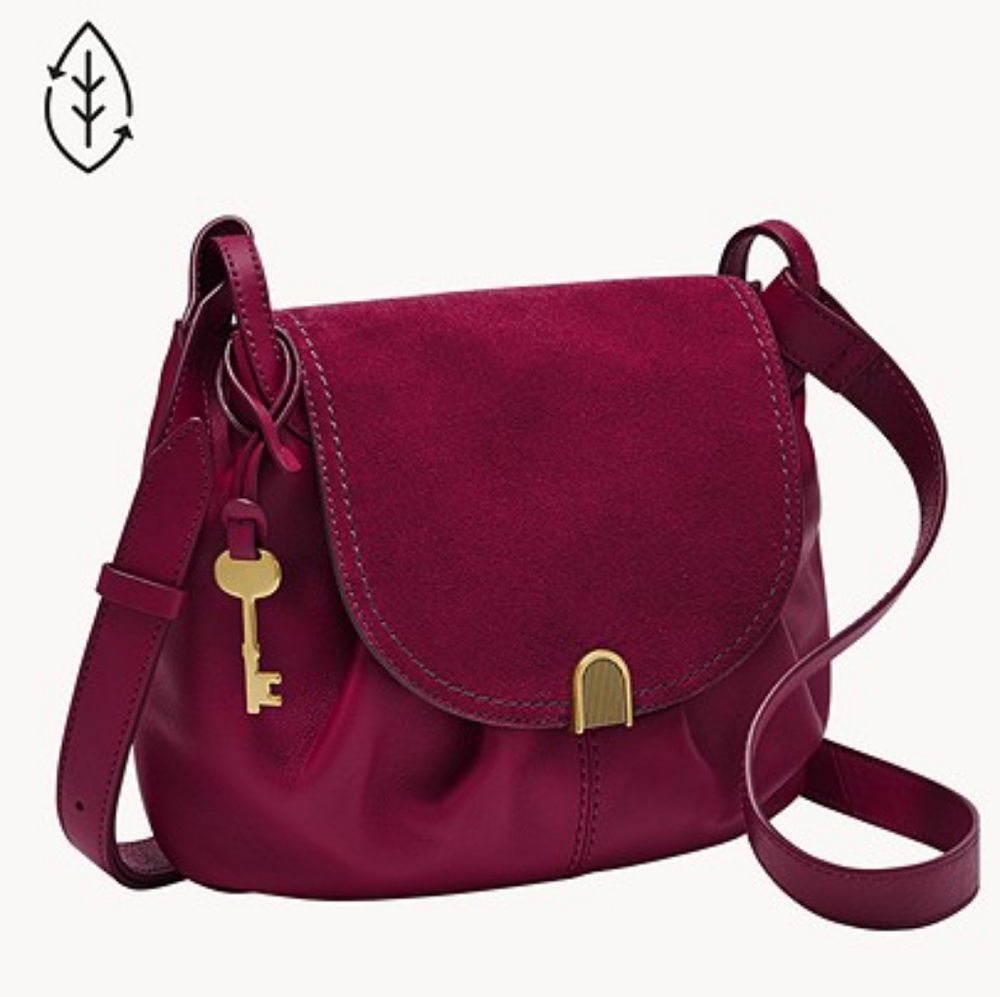 🌼 NWT Fossil leather + suede crossbody in burgundy